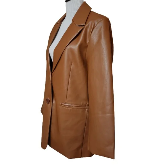 🆕️⬇️🎉HOST PICK🎉 Rebecca Minkoff Cognac Lambskin Leather Blazer - Picture 4 of 14